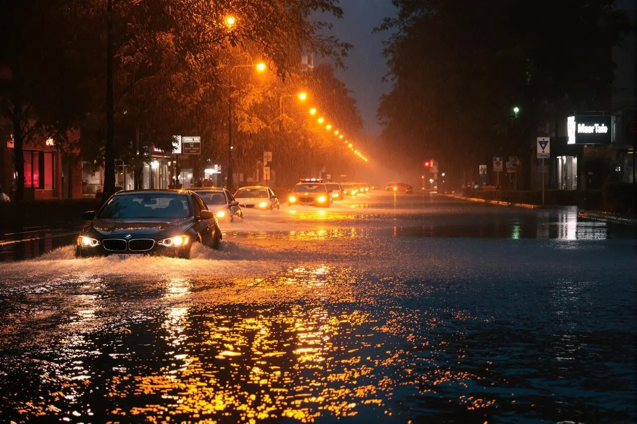 91吃瓜 - 某地连夜暴雨致道路积水严重，市民出行困难